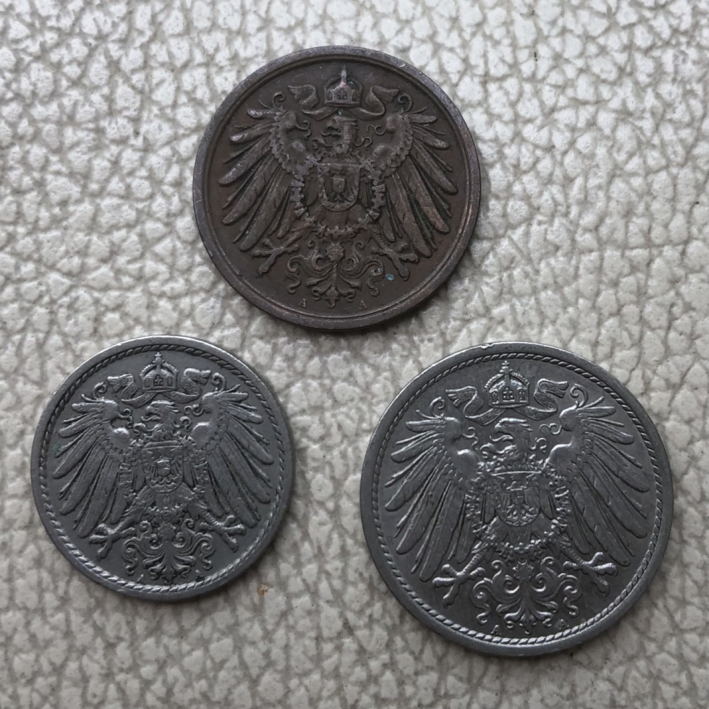 【保诚微拍】第28期 外国老银币【马剑、摩根主场】 德国 第二帝国 1911-1913年 A版 鹰徽 长翅版 2、5、10芬尼 铜币、镍币 共三枚