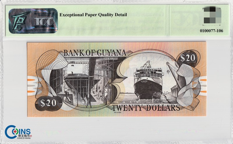 TQG评级65分 圭亚那2018年20元 纸币 美洲钱币 Pick30 帝王钱币