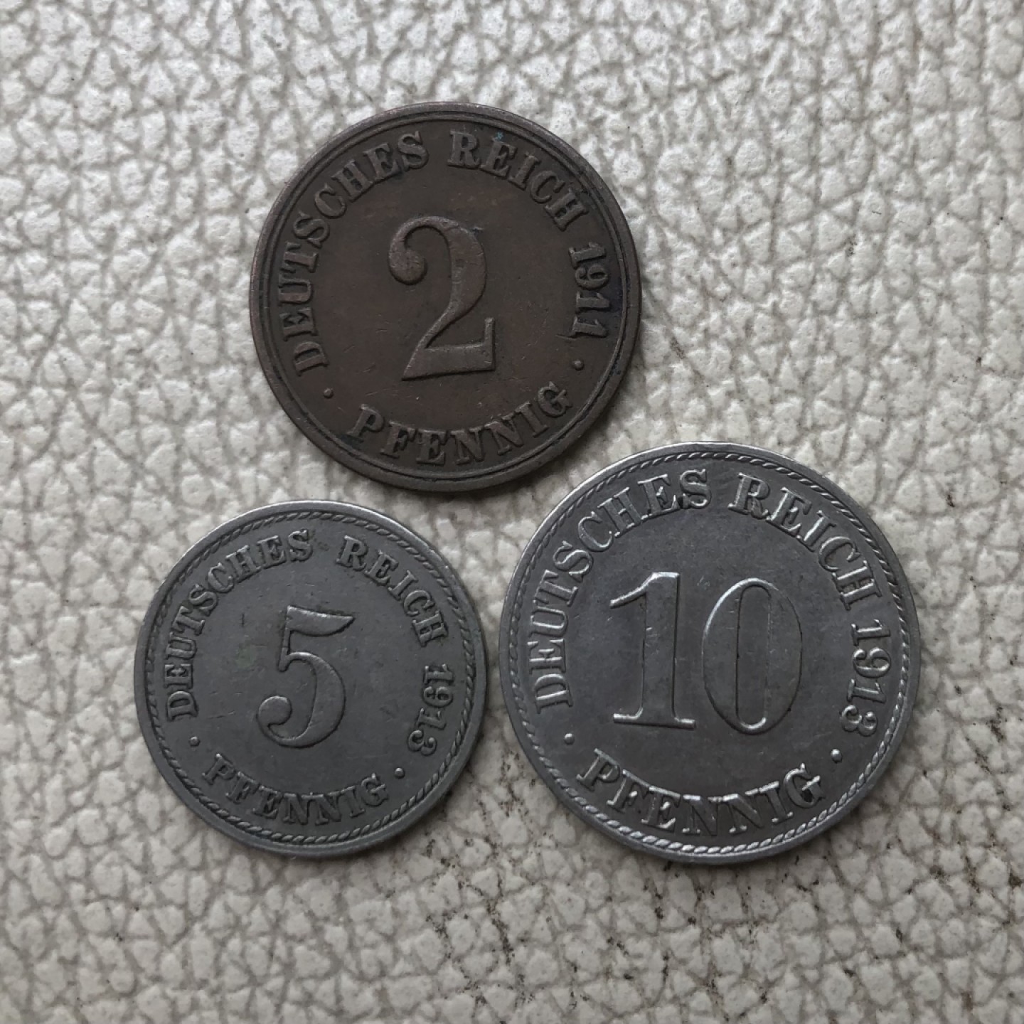 【保诚微拍】第28期 外国老银币【马剑、摩根主场】 德国 第二帝国 1911-1913年 A版 鹰徽 长翅版 2、5、10芬尼 铜币、镍币 共三枚