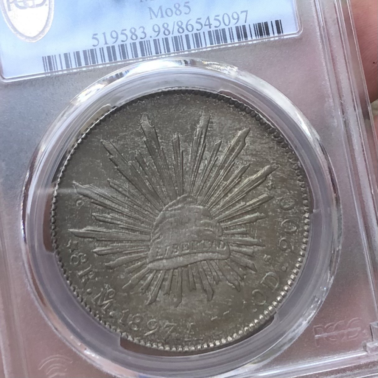 【保诚微拍】第28期 外国老银币【马剑、摩根主场】 【PCGS AU】墨西哥 1897年-Mo-AM 8 reales 鹰洋 完美黑包浆