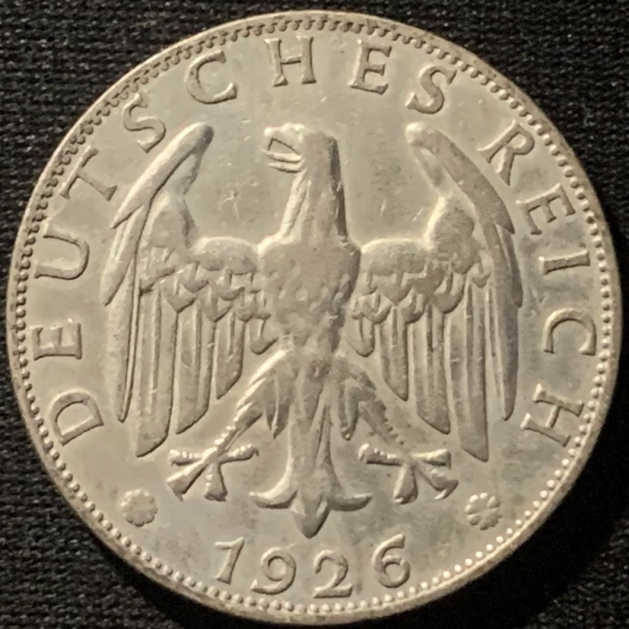 紫瑗钱币——第196期拍卖 德国 1926年 A版 魏玛共和国 流通 2马克 10克 0.5银