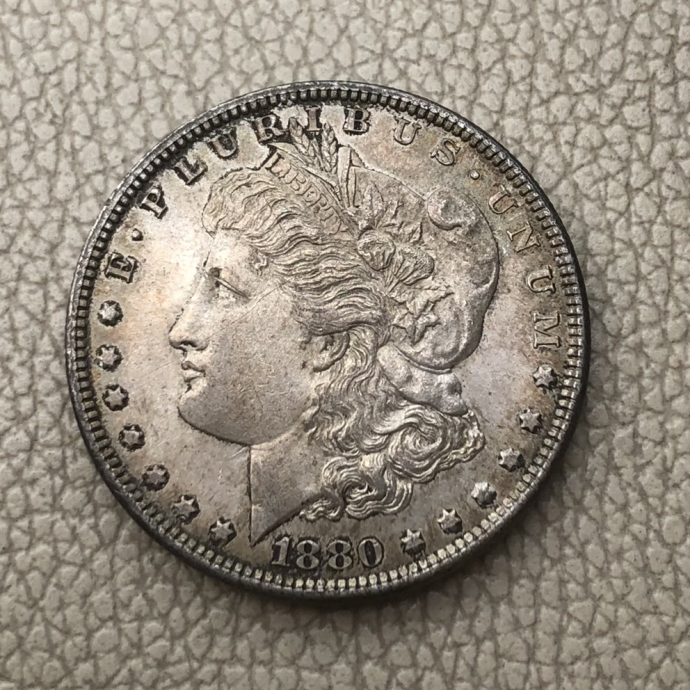 【保诚微拍】第28期 外国老银币【马剑、摩根主场】 美国 1880年 摩根 1美元 克朗型 大银币 （26.8克 0.9银）近未流通品！胸毛清晰！！！