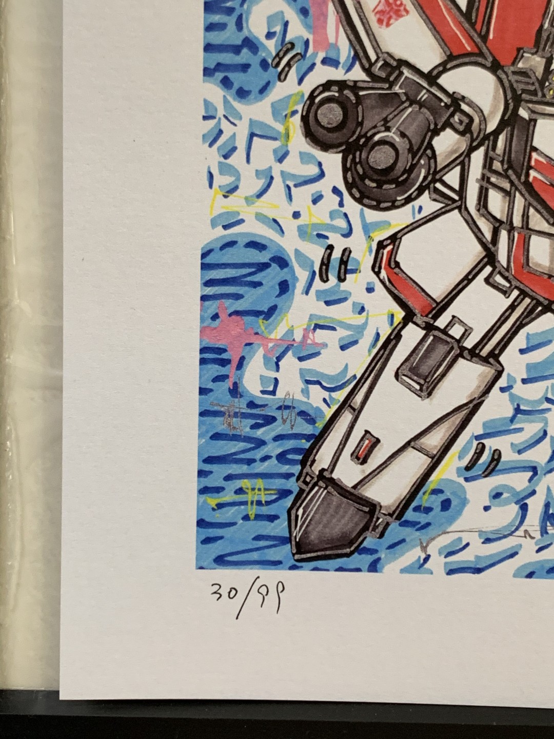 零元拍：歪歪亲笔签名 OWSON系列限量插画复制画《变形金刚系列：天火》，尺寸约22/22厘米，拍品不含镜框