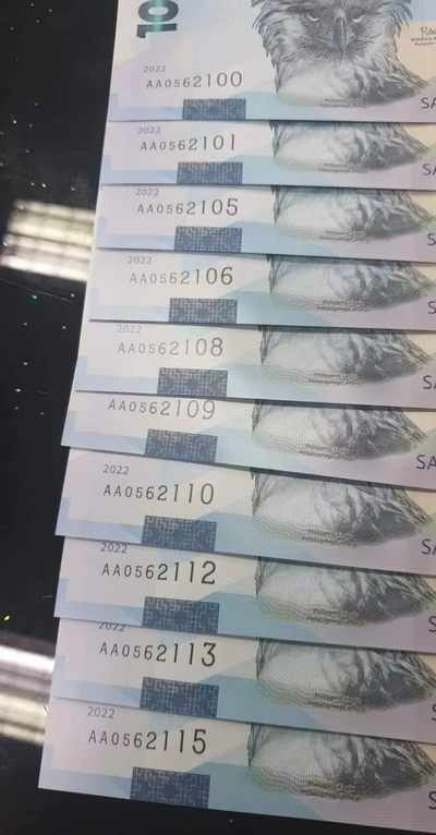 新版菲律宾1000比索塑料钞首发AA冠号码无4/7