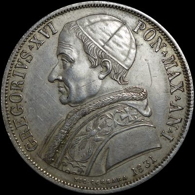【雨安收藏】第013期 世界各国币章 0元起 晚上7:30 - 世界Vatican	梵蒂冈1斯库多1831年额我略十六世 26.5克