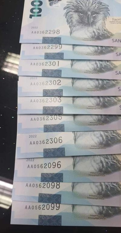 新版菲律宾1000比索塑料钞首发AA冠号码无4/7