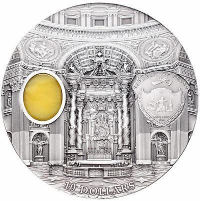 【海寧潮】帕劳2013年镶蜜蜡琥珀古典建筑圣彼得大教堂2盎司银币