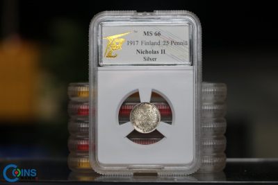 TQG评级66分 1917年 沙皇俄国芬兰银币25芬尼 拜占庭双头鹰银币 - TQG评级66分 1917年 沙皇俄国芬兰银币25芬尼 拜占庭双头鹰银币