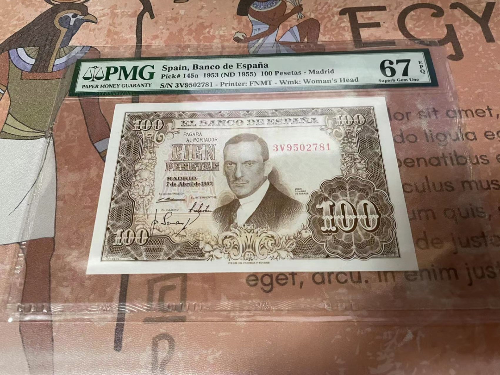 【Blue Auction】✨世界纸币精拍第180期（共73拍） 西班牙 1953年100比塞塔 PMG67EPQ 抱瓶女