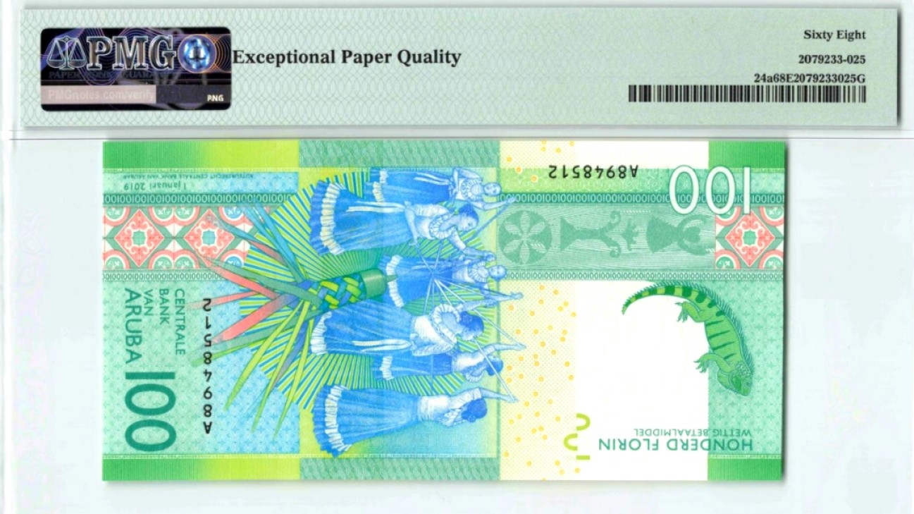【Blue Auction】✨世界纸币精拍第180期（共73拍） 【年度最佳纸币 68分高分少见】阿鲁巴 2019年100弗罗林 A冠 大蜥蜴 PMG68EPQ