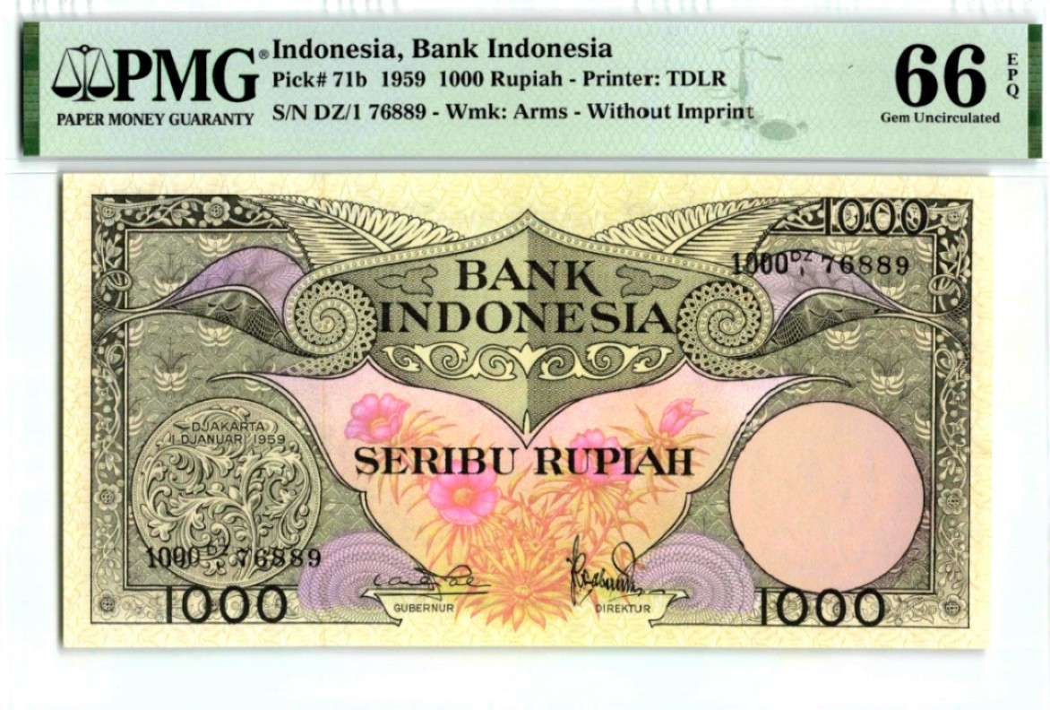 【Blue Auction】✨世界纸币精拍第180期（共73拍） 印尼 1959年1000卢比 PMG66EPQ 经典天堂鸟