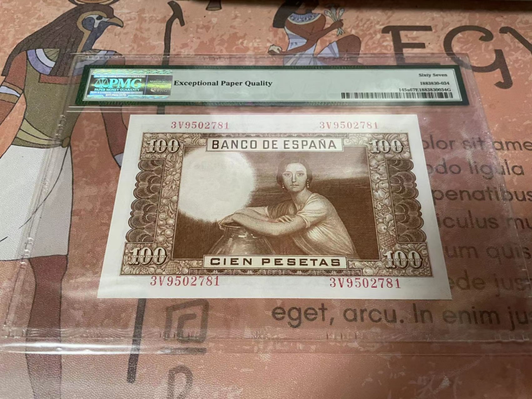 【Blue Auction】✨世界纸币精拍第180期（共73拍） 西班牙 1953年100比塞塔 PMG67EPQ 抱瓶女