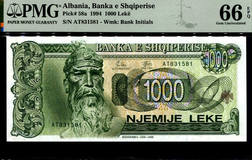 【Blue Auction】✨世界纸币精拍第180期（共73拍） 【无47】阿尔巴尼亚 1994年1000列克 PMG66EPQ 非常漂亮