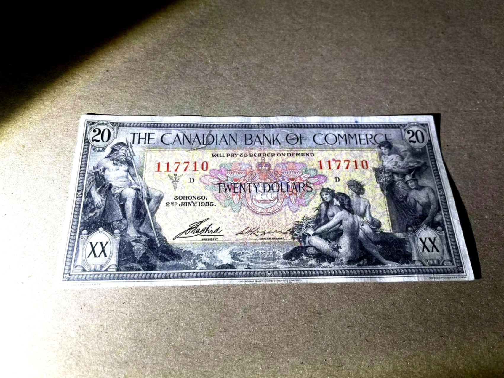【Blue Auction】✨世界纸币精拍第180期（共73拍） 加拿大 1935年20元 经典海王 雕刻非常漂亮 众神&裸女 品相如图 原汁原味 