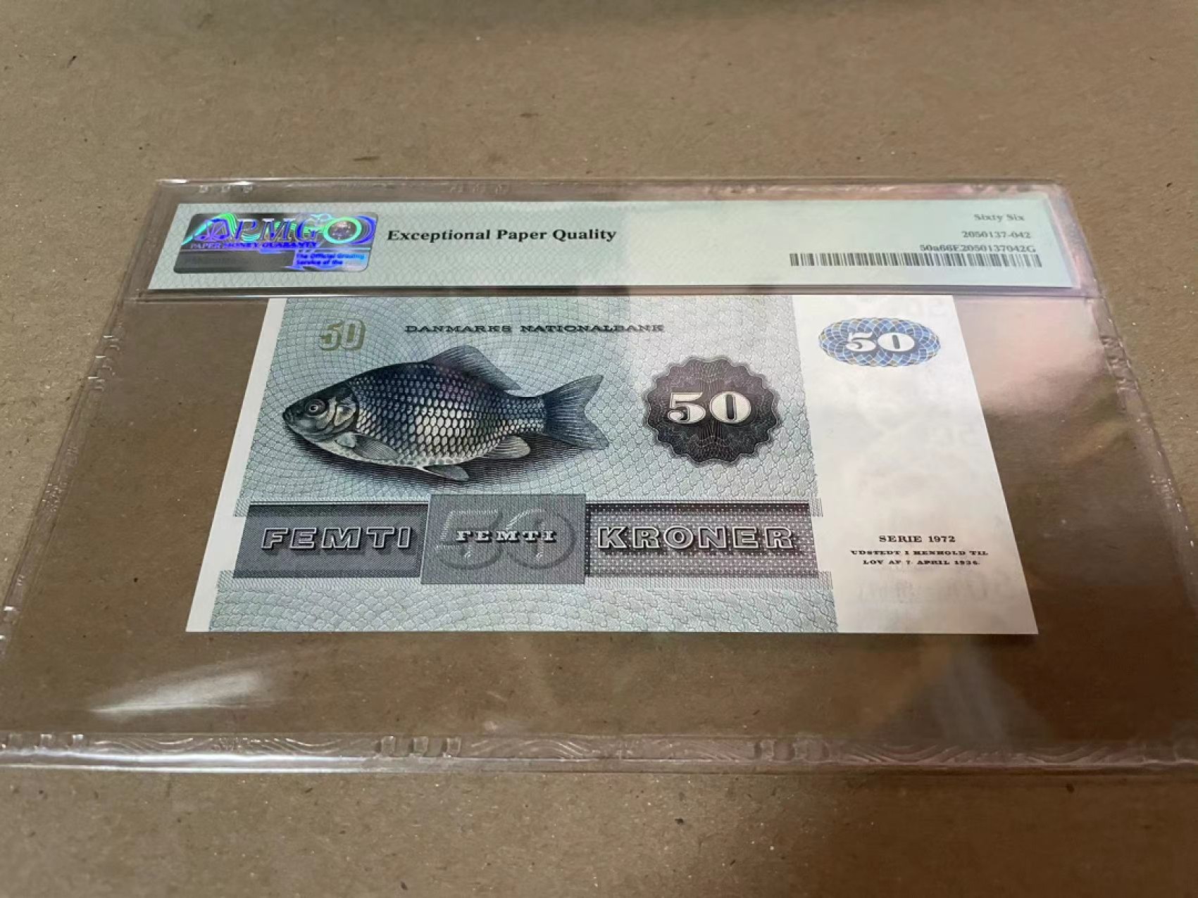 【Blue Auction】✨世界纸币精拍第180期（共73拍） 【A0】丹麦 1972年50克朗 PMG66EPQ 鲫鱼