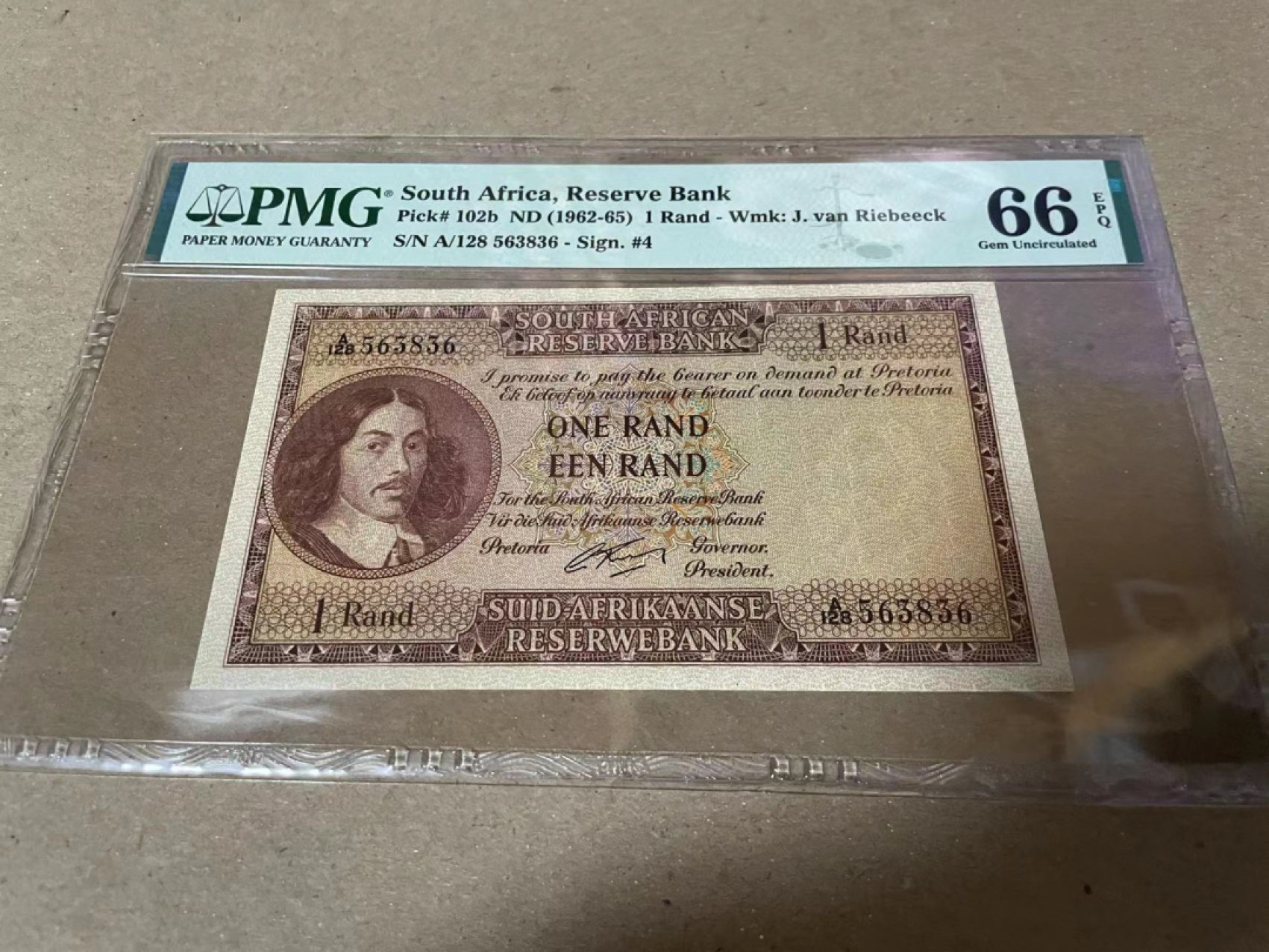 【Blue Auction】✨世界纸币精拍第180期（共73拍） 南非 1962-65年1兰特 PMG66EPQ 