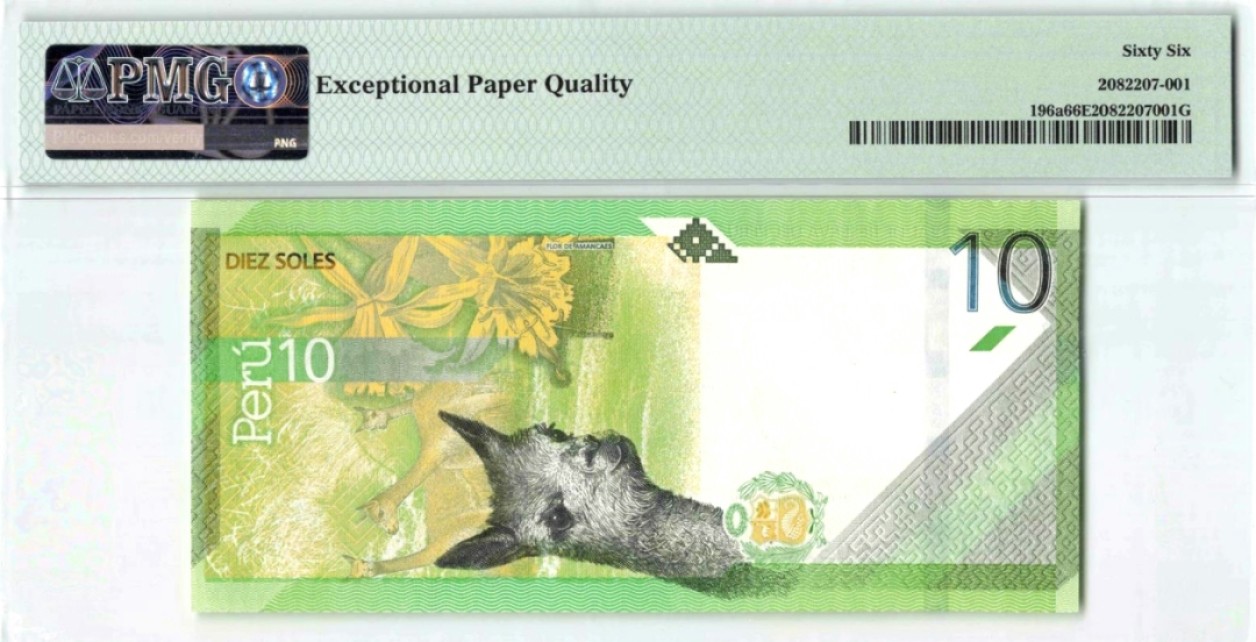 【Blue Auction】✨世界纸币精拍第180期（共73拍） 【AA冠】秘鲁 2019年10索尔 PMG66EPQ 羊驼