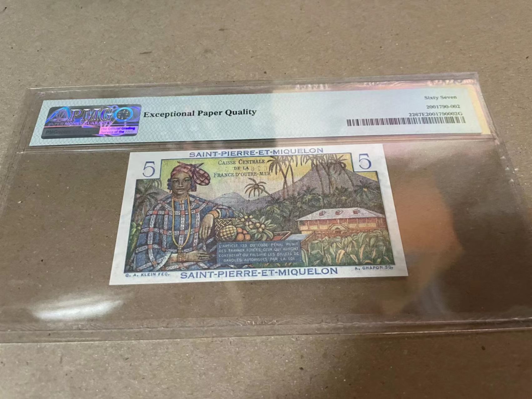 【Blue Auction】✨世界纸币精拍第180期（共73拍） 圣皮埃尔和密克隆 1950-60年5法郎 PMG67EPQ 