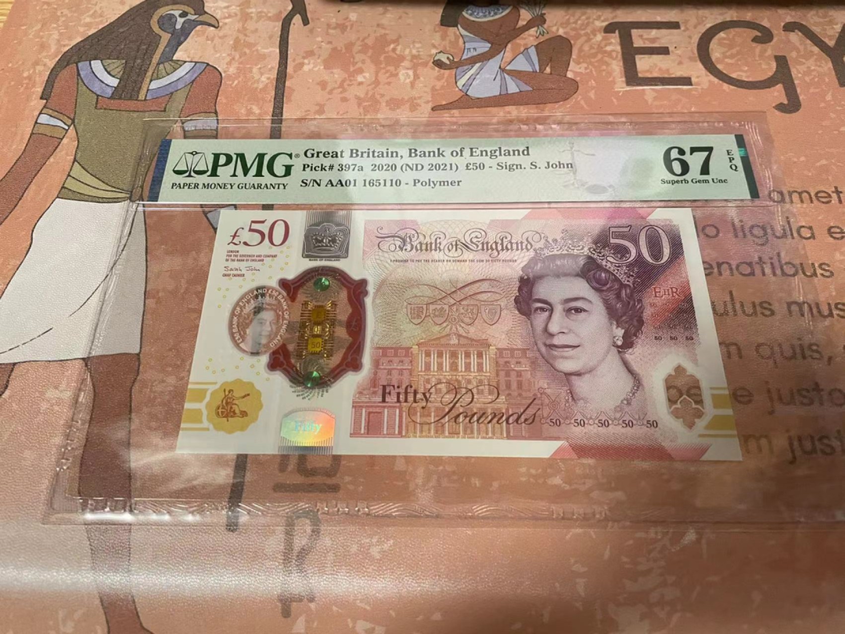 【Blue Auction】✨世界纸币精拍第180期（共73拍） 【AA01无47】英国 2021年50镑 PMG67EPQ 