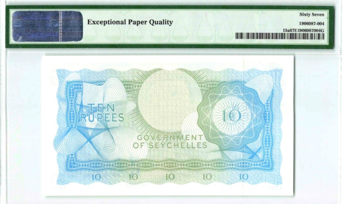【Blue Auction】✨世界纸币精拍第180期（共73拍） 【冠军分】塞舌尔 A1冠 1968年10卢比 PMG67EPQ 老壳子 戎装女王 大海龟 SCUM note 非常精美 