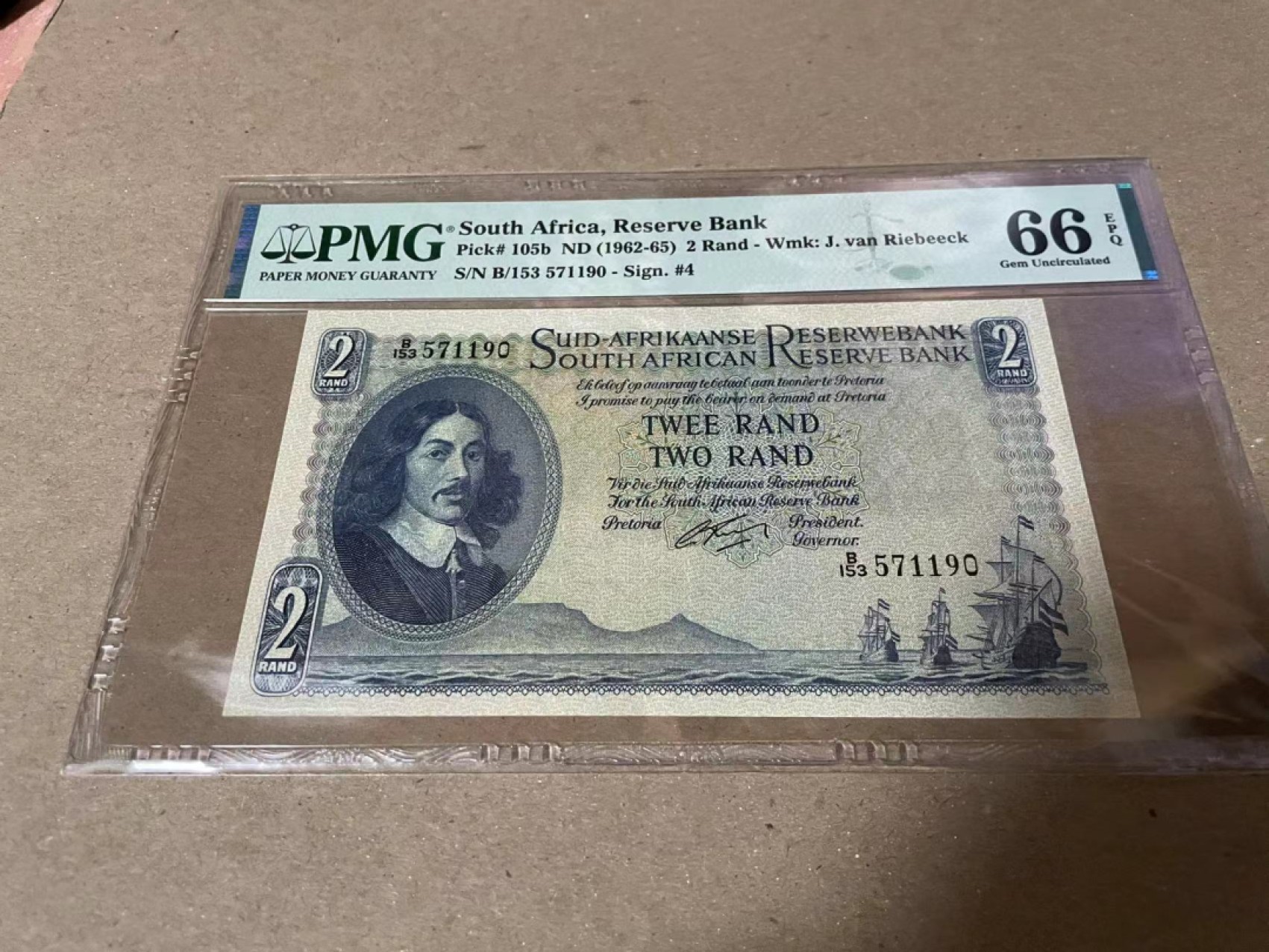 【Blue Auction】✨世界纸币精拍第180期（共73拍） 南非 1962-65年2兰特 PMG66EPQ