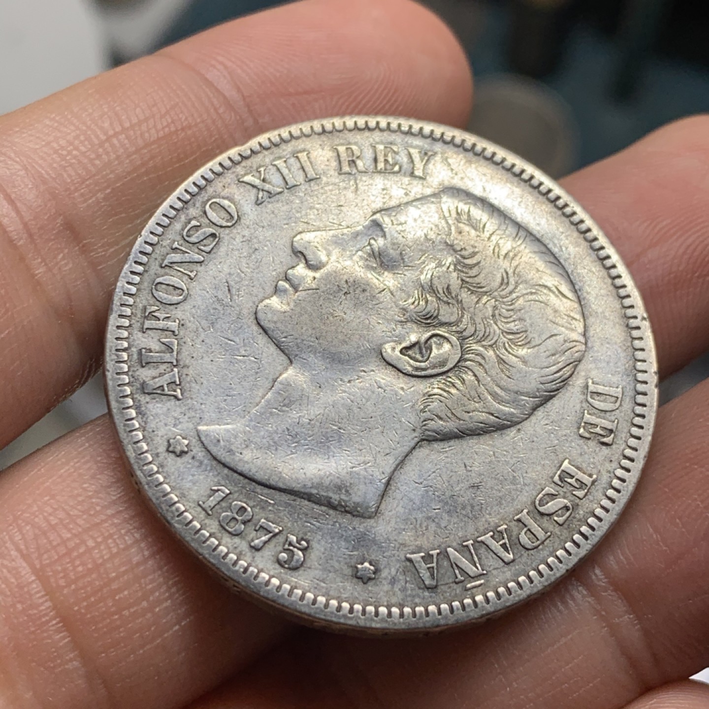 《竞宝斋》第53场（献给最美的劳动者，祝五一快乐！）-本周日，周一2场连拍（全场不限金额包邮） 1875年阿方索十二世双柱银币、5比塞塔