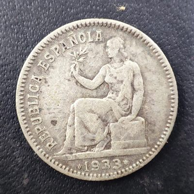巴斯克收藏 世界硬币第6期 散币捡漏专场 全场包邮  3/4/5号0元起三连拍 - 西班牙1933年拿花女神坐像1比塞塔银币