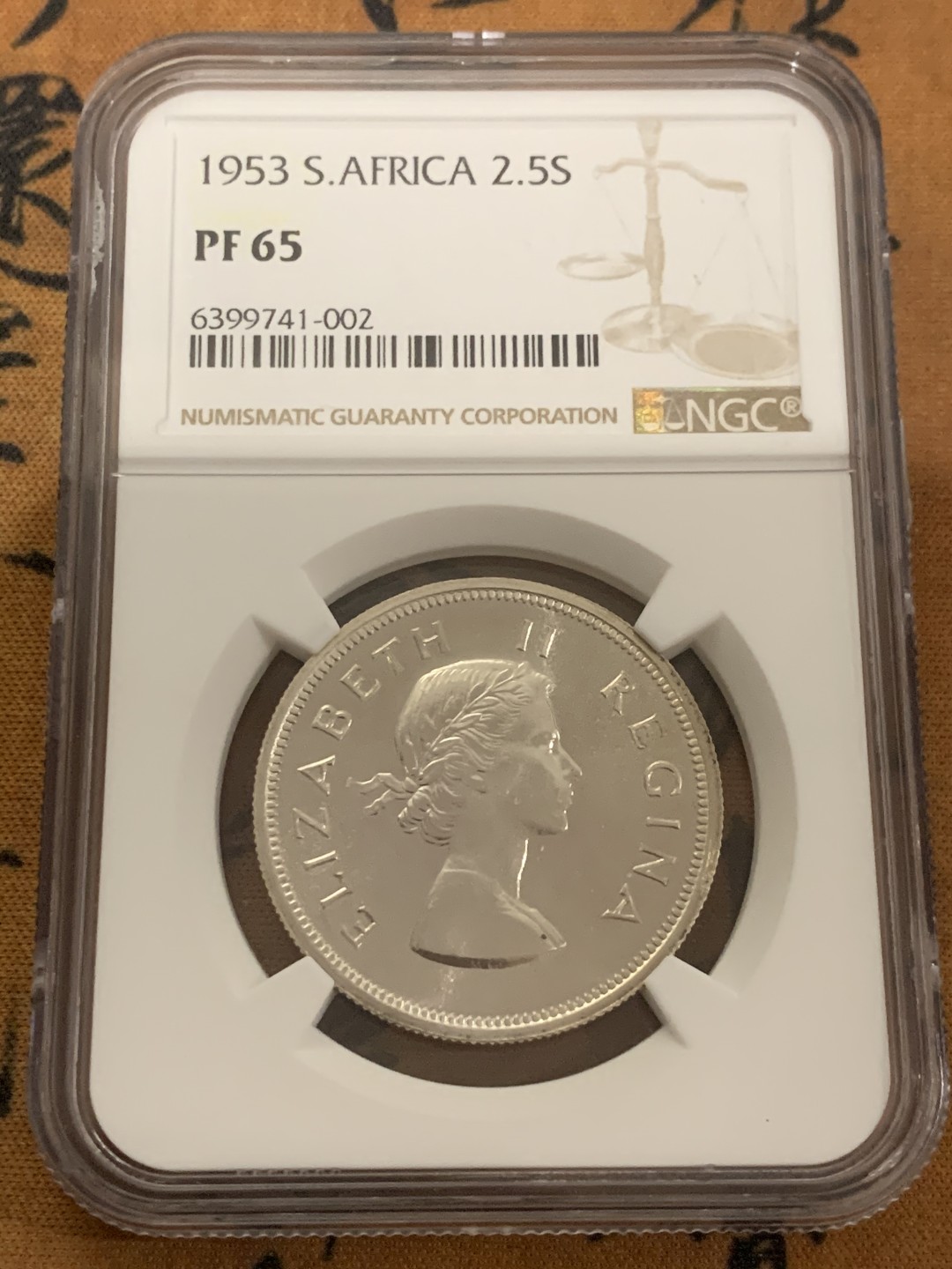 《竞宝斋》第53场（献给最美的劳动者，祝五一快乐！）-本周日，周一2场连拍（全场不限金额包邮） NGC PF65 英属南非1953年伊丽莎白二世女王头像2.5先令精制银币