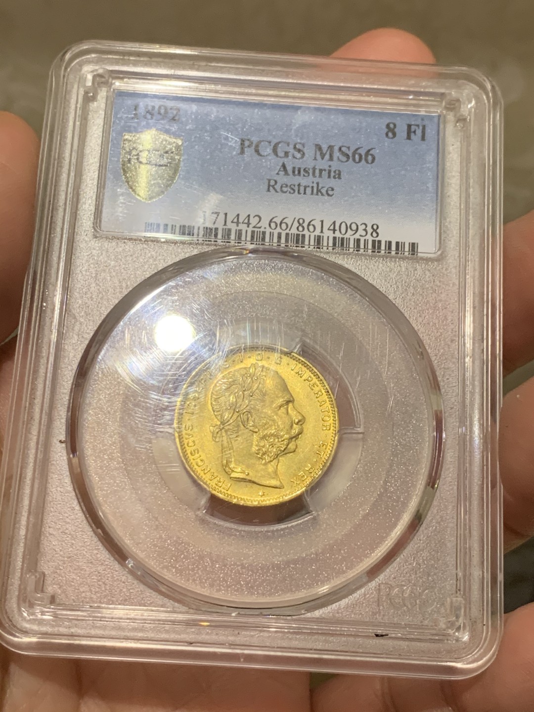《竞宝斋》第53场（献给最美的劳动者，祝五一快乐！）-本周日，周一2场连拍（全场不限金额包邮） PCGS MS66 奥匈帝国 1892年 8福林20法郎金币 少见双面额 又名贸易金 6.45克 900金 该枚金币首年为1870年 1892年即为该金币后铸年份同时也为奥匈帝国贸易金的关门年份 老后铸