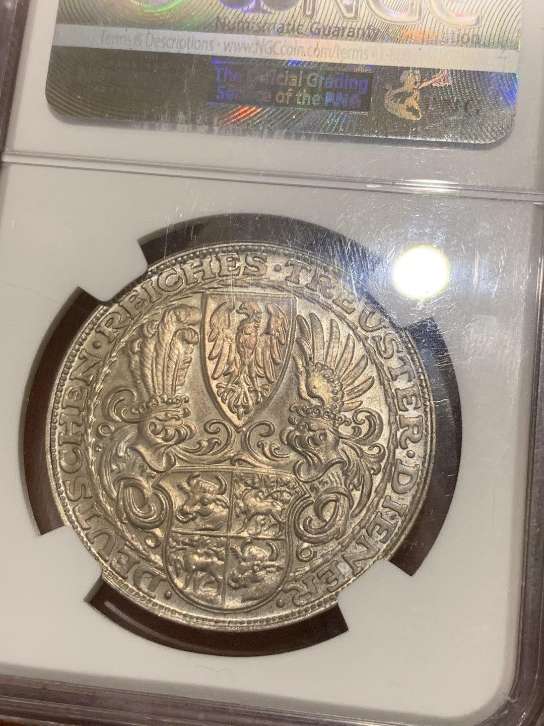 《竞宝斋》第53场（献给最美的劳动者，祝五一快乐！）-本周日，周一2场连拍（全场不限金额包邮） NGC MS64德国1927年兴登堡80大寿5马克币章独一无二的一枚 双面底板强PL效果 普制带PL仅见双面淡粉红彩