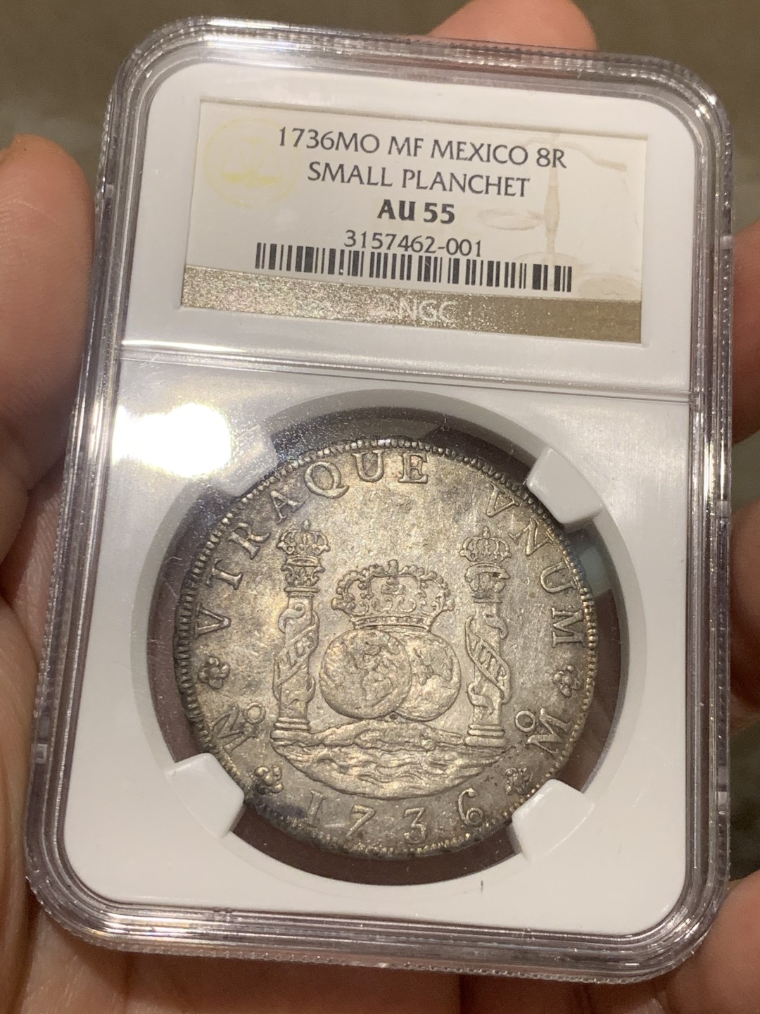 《竞宝斋》第53场（献给最美的劳动者，祝五一快乐！）-本周日，周一2场连拍（全场不限金额包邮） 唯一冠军 NGC AU55 墨西哥 1736年  腓力五世 首轮地球双柱大银币 高品细节 难得状态