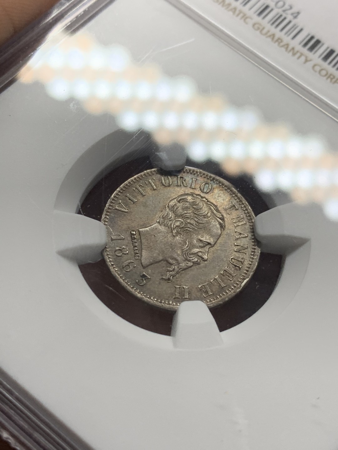 《竞宝斋》第53场（献给最美的劳动者，祝五一快乐！）-本周日，周一2场连拍（全场不限金额包邮） NGC-AU58 意大利1863年那不勒斯50分银币，淡彩好包浆，少见品种，通常见到的都是VF及以下