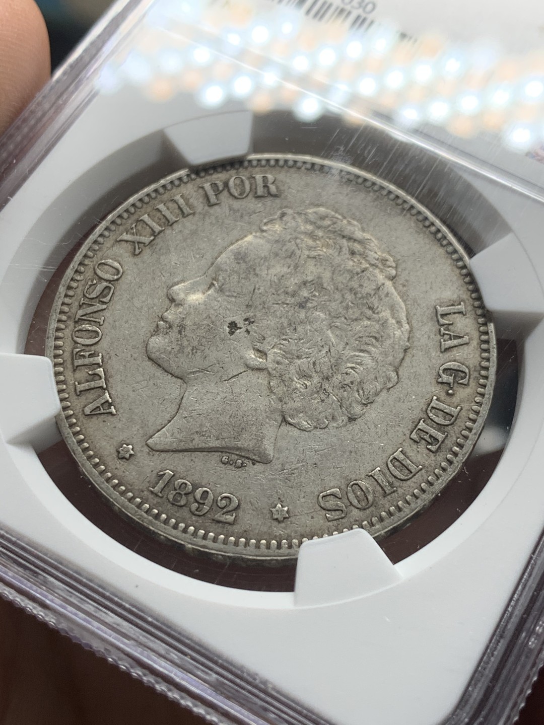 《竞宝斋》第53场（献给最美的劳动者，祝五一快乐！）-本周日，周一2场连拍（全场不限金额包邮） NGC XF45 西班牙 1892年 爆炸头 5比塞塔 双柱银币 原味深彩好状态