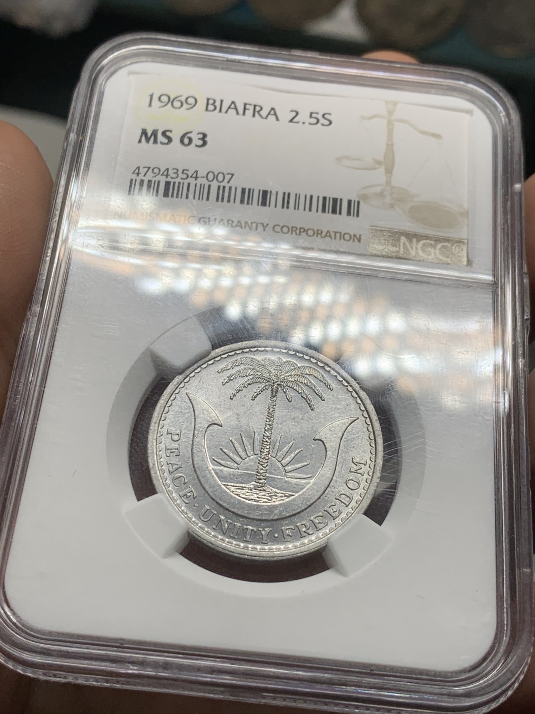 《竞宝斋》第53场（献给最美的劳动者，祝五一快乐！）-本周日，周一2场连拍（全场不限金额包邮） NGC MS63比夫拉1969年25先令历史的车轮淹没了比夫拉一个业已消失的国度经典币种 设计精美 收藏当如此