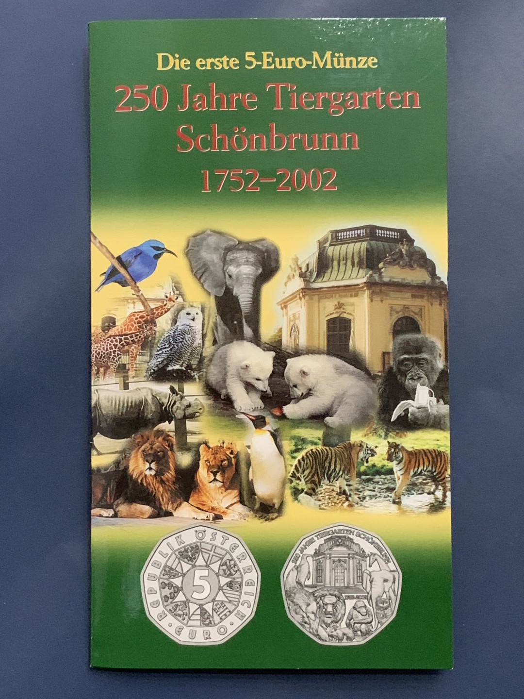 《竞宝斋》第53场（献给最美的劳动者，祝五一快乐！）-本周日，周一2场连拍（全场不限金额包邮） 2002年 奥地利 5欧元 银币 维也纳动物园250周年卡装
