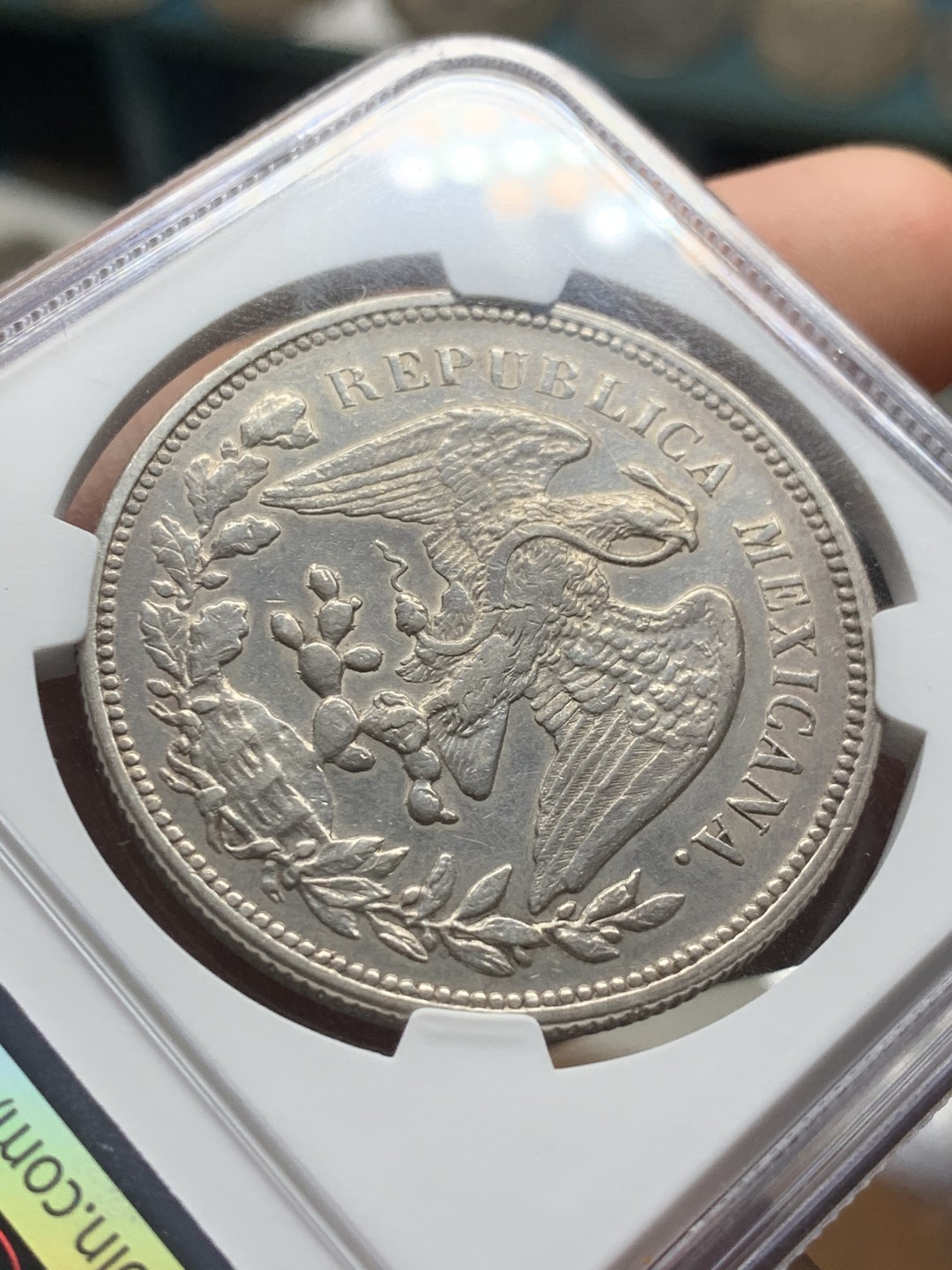 《竞宝斋》第53场（献给最美的劳动者，祝五一快乐！）-本周日，周一2场连拍（全场不限金额包邮） NGC 评级 墨西哥1908年 直边鹰洋 底板光感好 淡包浆 状态不错