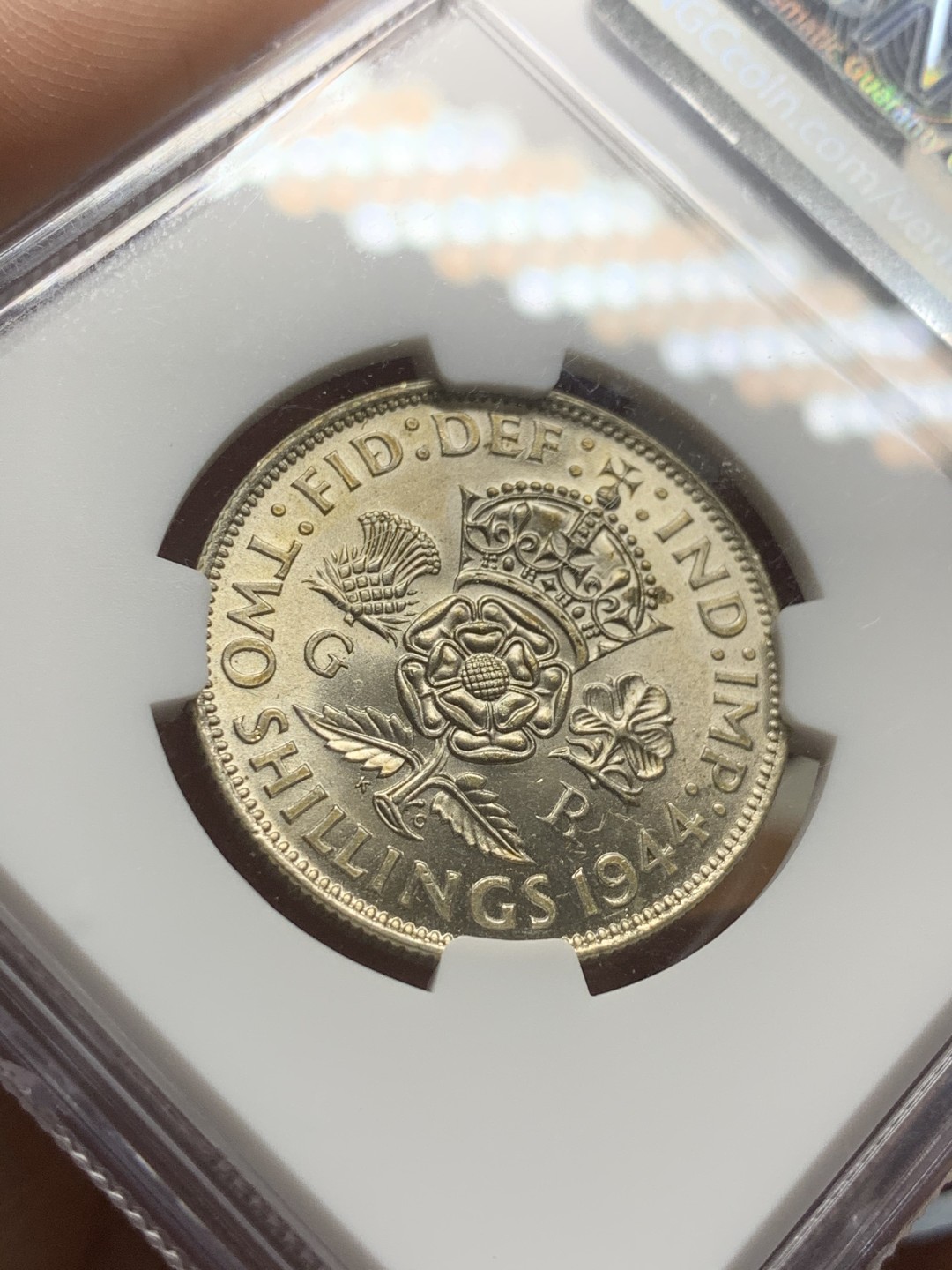 《竞宝斋》第53场（献给最美的劳动者，祝五一快乐！）-本周日，周一2场连拍（全场不限金额包邮） NGC-MS62 乔治六世1944年福林/两先令，BU背面黄油包浆，略低评