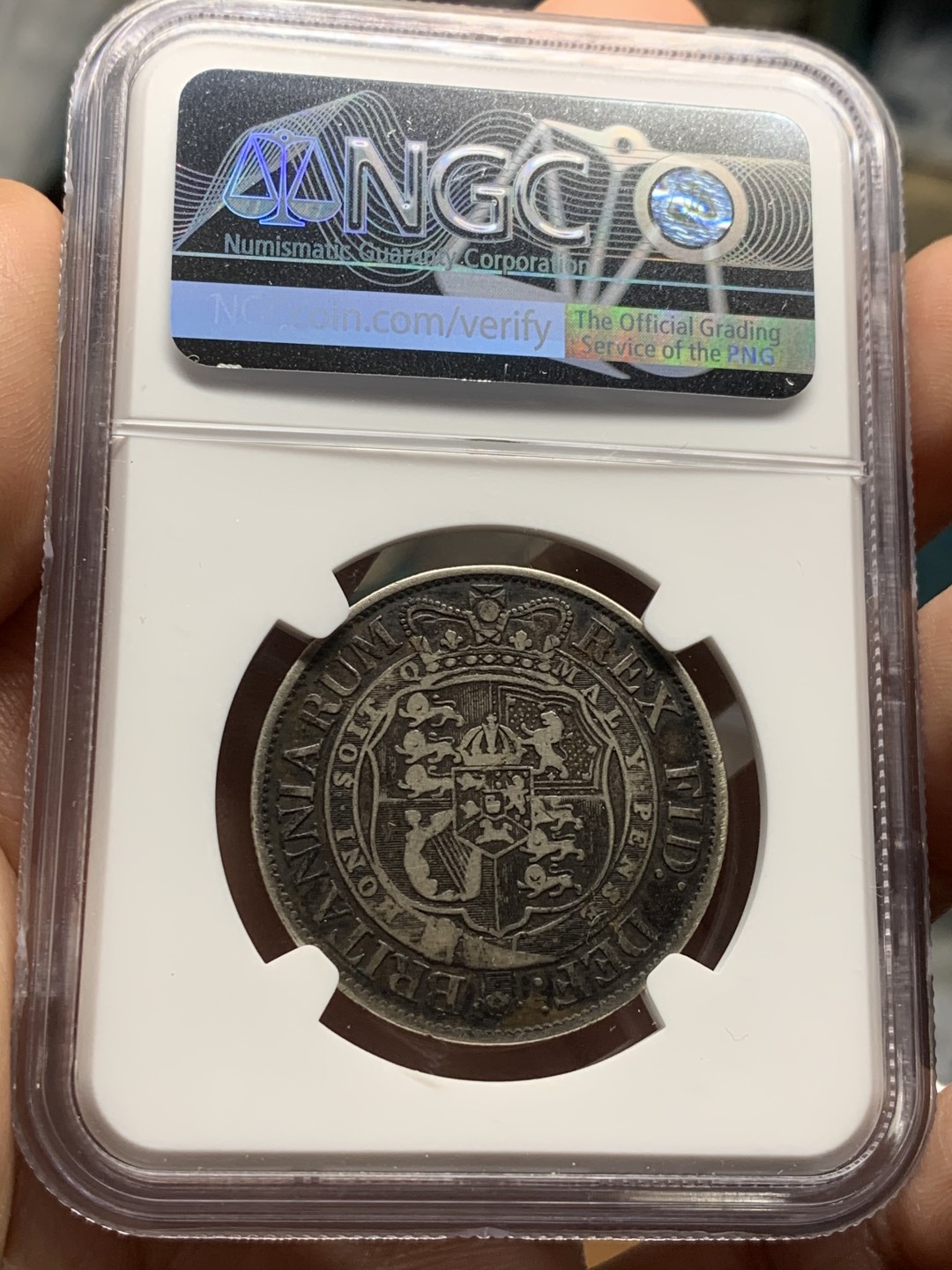 《竞宝斋》第53场（献给最美的劳动者，祝五一快乐！）-本周日，周一2场连拍（全场不限金额包邮） NGC 评级 英国 1817年 乔三小头版 半克朗银币 原味深包浆 磨损小状态佳