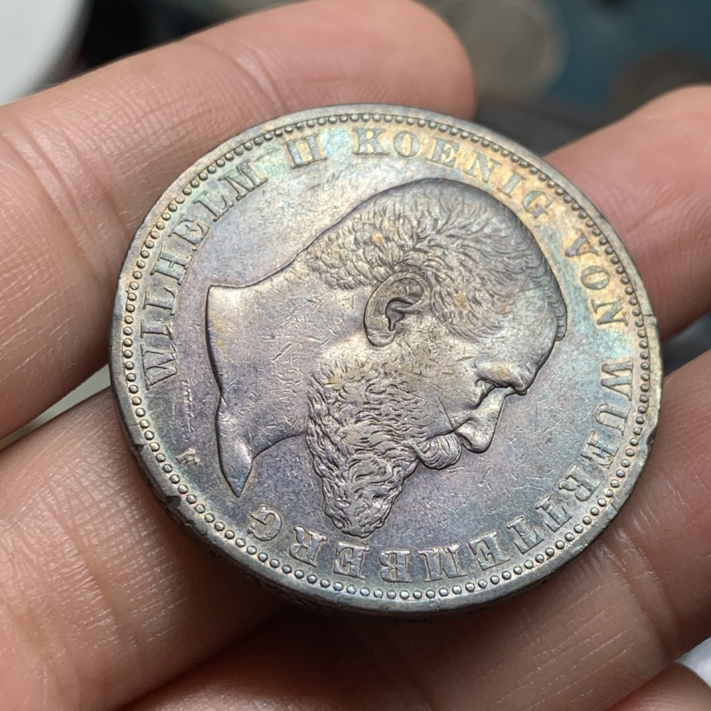 《竞宝斋》第53场（献给最美的劳动者，祝五一快乐！）-本周日，周一2场连拍（全场不限金额包邮） 1902年德国符腾堡5马克、绝美老包浆、黑彩、品相尚可、底板干净