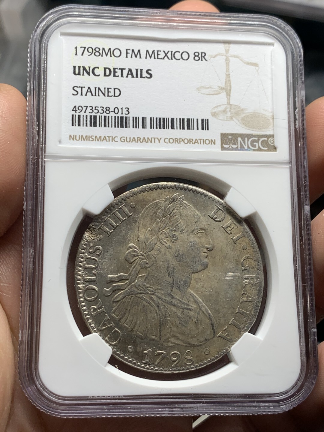 《竞宝斋》第53场（献给最美的劳动者，祝五一快乐！）-本周日，周一2场连拍（全场不限金额包邮） NGC-UNCD  墨西哥双柱 卡洛斯四世  1798  8 里亚尔 卡四早期 好品少  原味深打