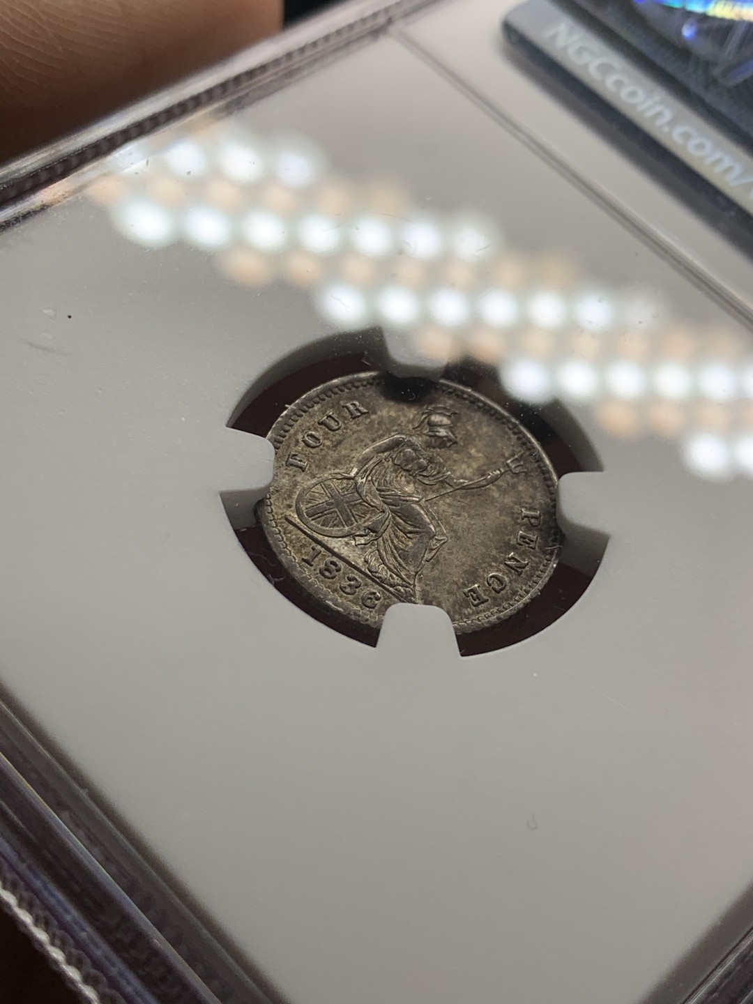 《竞宝斋》第53场（献给最美的劳动者，祝五一快乐！）-本周日，周一2场连拍（全场不限金额包邮） NGC-MS63 1836年英国威廉四世4便士银币 不列颠女神坐像版，主要用于英属圭亚那