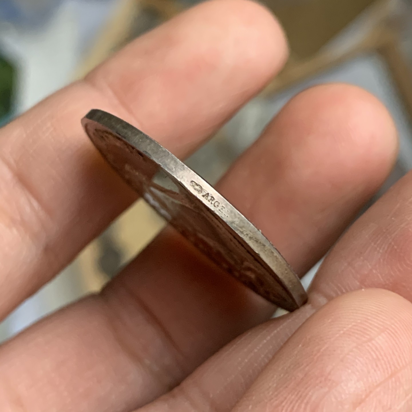 《竞宝斋》第53场（献给最美的劳动者，祝五一快乐！）-本周日，周一2场连拍（全场不限金额包邮） 法国 拉昂区 公证人 圆形银质代币 五彩包浆难得状态 13克 直径32.6mm  丰饶角 银标 1880年左右