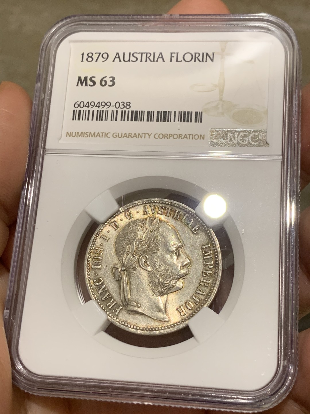 《竞宝斋》第53场（献给最美的劳动者，祝五一快乐！）-本周日，周一2场连拍（全场不限金额包邮） NGC MS63 奥匈帝国 1879年 福林 银币 五彩包浆 发丝清晰 好品看分