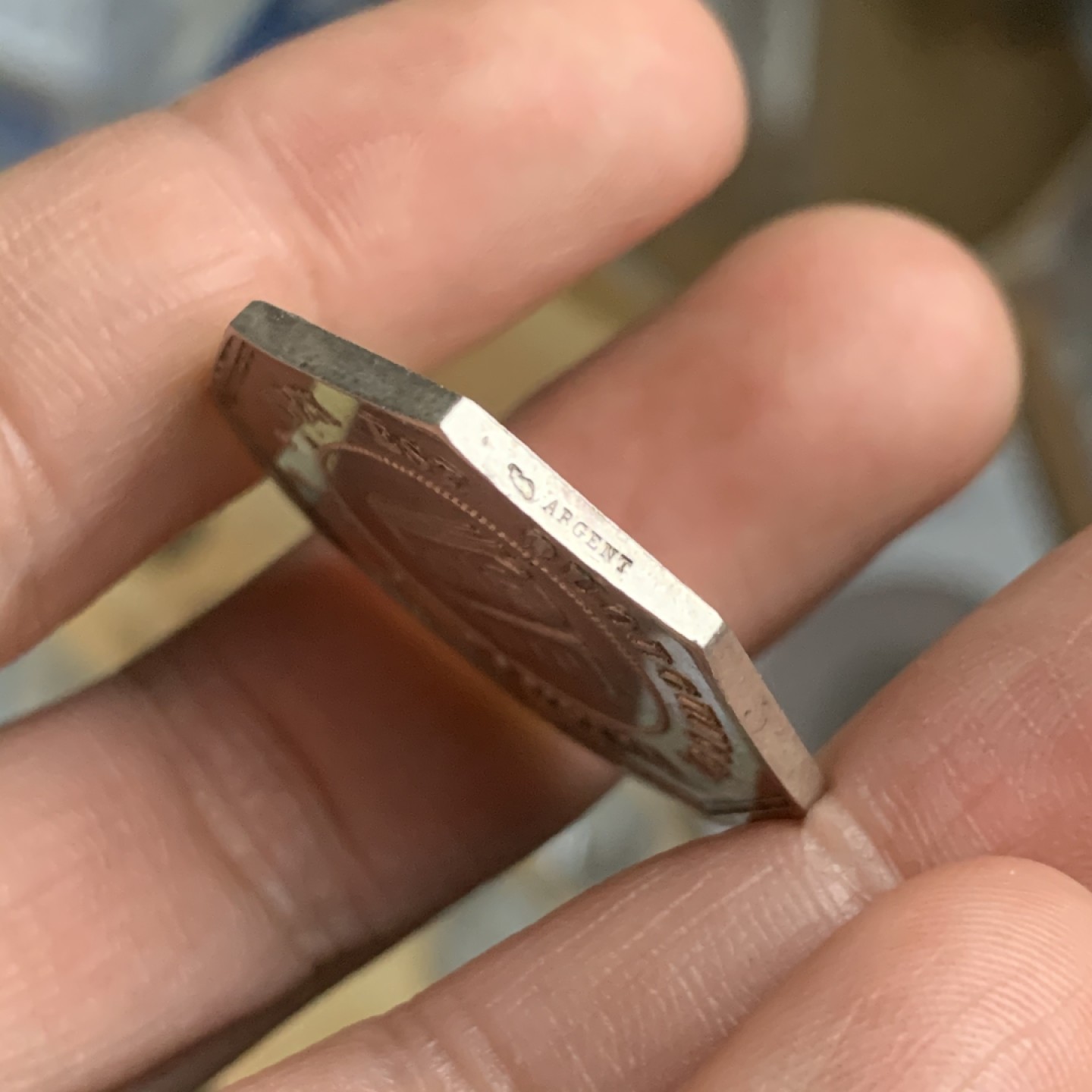 《竞宝斋》第53场（献给最美的劳动者，祝五一快乐！）-本周日，周一2场连拍（全场不限金额包邮） 法国 公证人 八角银质代币 12克，对角直径32.5mm 丰饶角 银标 1880年左右