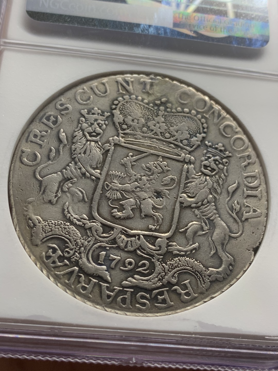 《竞宝斋》第53场（献给最美的劳动者，祝五一快乐！）-本周日，周一2场连拍（全场不限金额包邮） NGC 评级 荷兰 1792年 海尔德兰省 杜卡特 马剑 32.4克大银币 难得一见的省份 整体清晰 可收藏