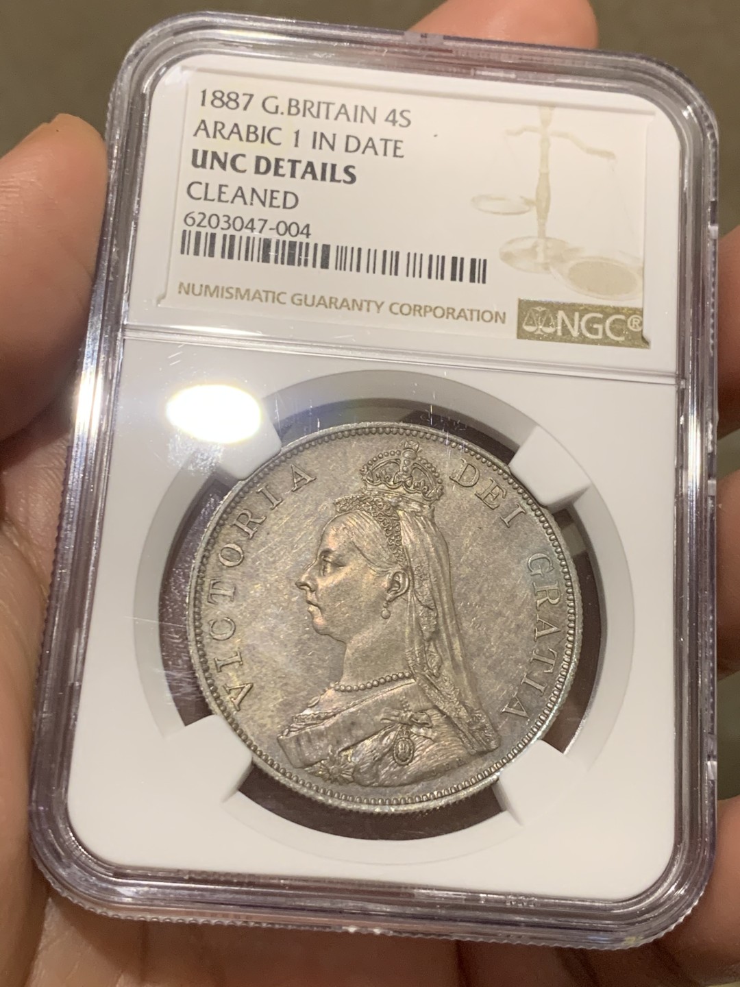 《竞宝斋》第53场（献给最美的劳动者，祝五一快乐！）-本周日，周一2场连拍（全场不限金额包邮） NGC UNCD 英国1887年维多利亚女王高冠头像双弗洛林（4先令）银币