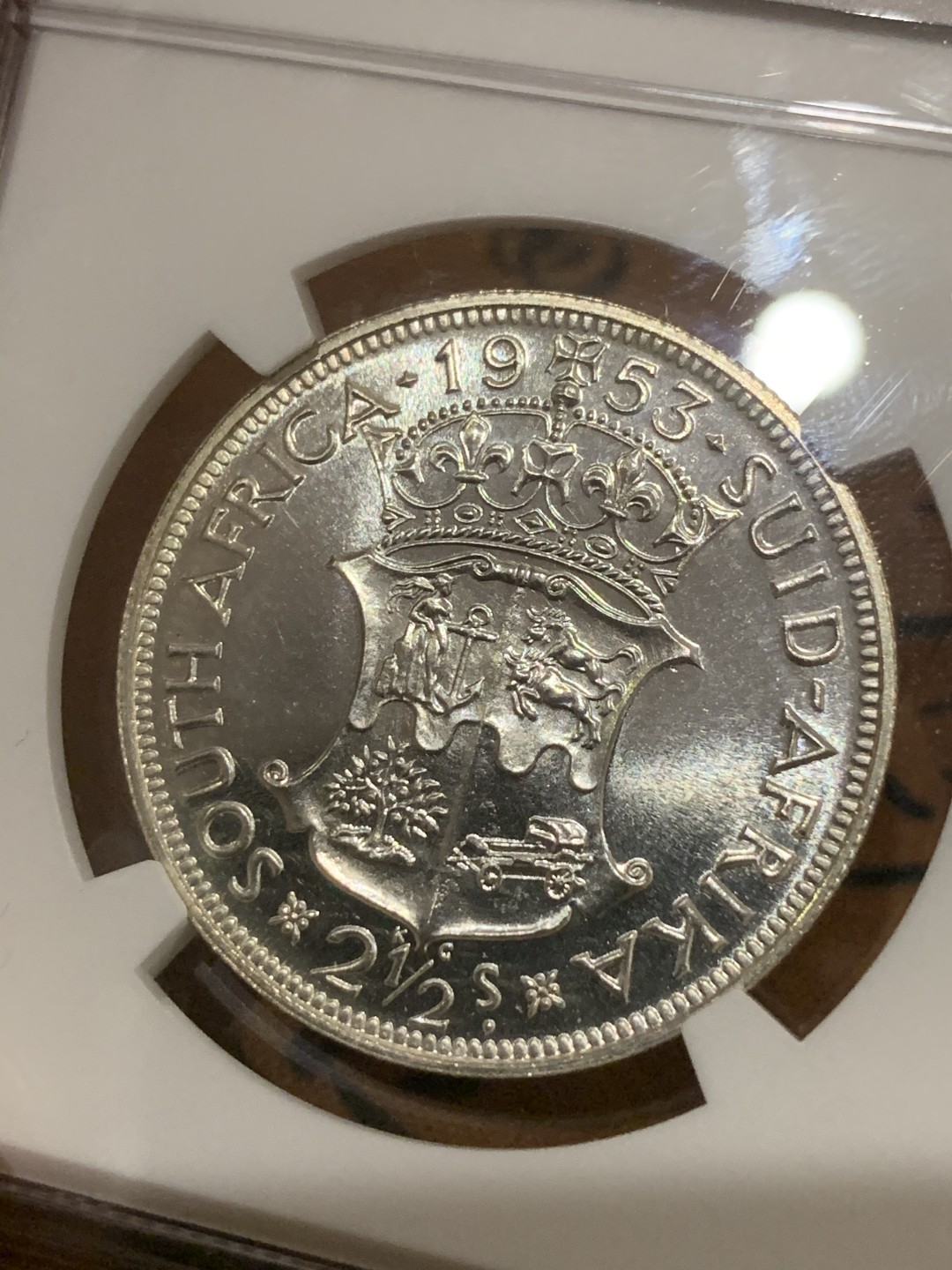 《竞宝斋》第53场（献给最美的劳动者，祝五一快乐！）-本周日，周一2场连拍（全场不限金额包邮） NGC PF65 英属南非1953年伊丽莎白二世女王头像2.5先令精制银币