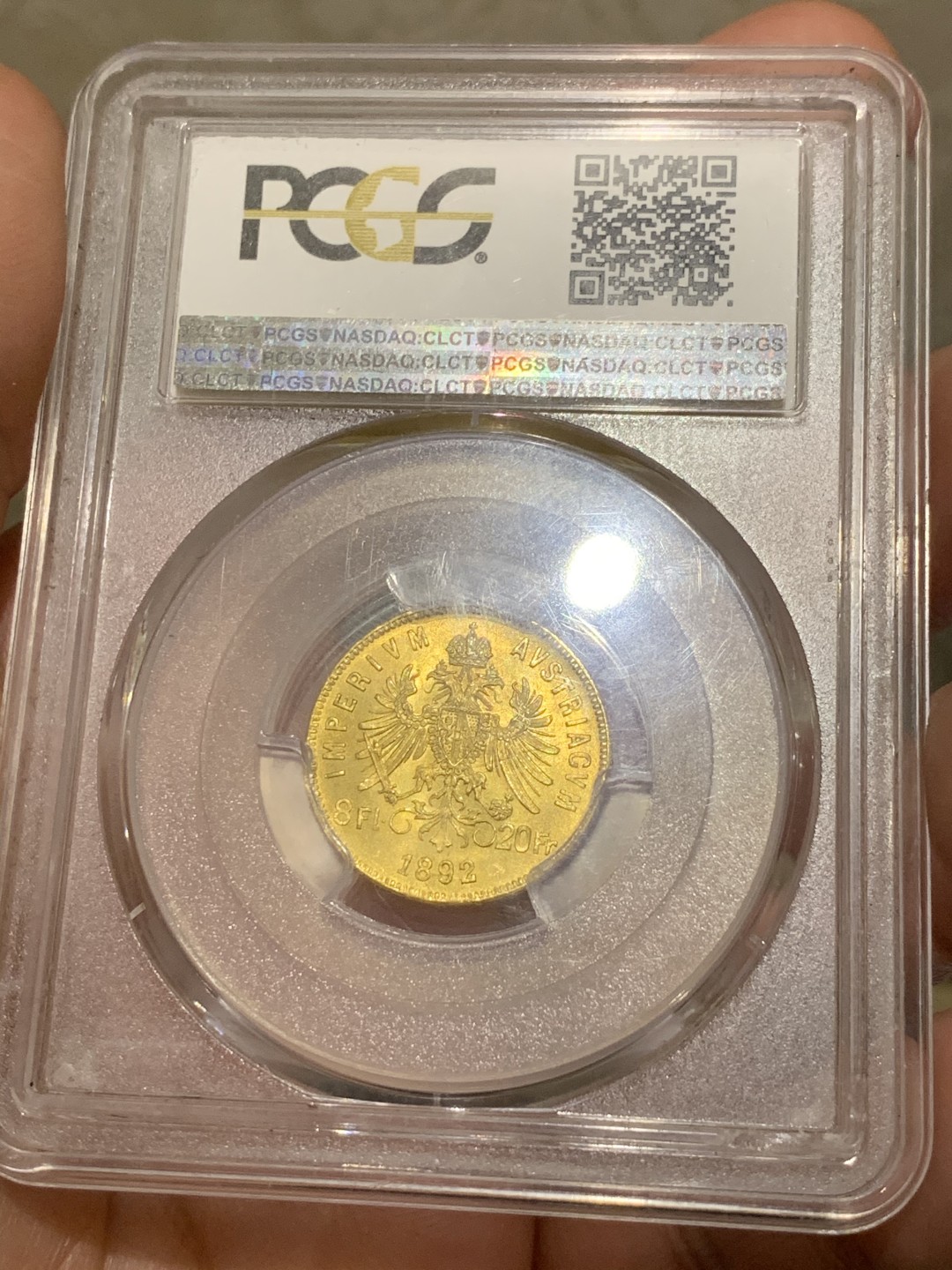 《竞宝斋》第53场（献给最美的劳动者，祝五一快乐！）-本周日，周一2场连拍（全场不限金额包邮） PCGS MS66 奥匈帝国 1892年 8福林20法郎金币 少见双面额 又名贸易金 6.45克 900金 该枚金币首年为1870年 1892年即为该金币后铸年份同时也为奥匈帝国贸易金的关门年份 老后铸