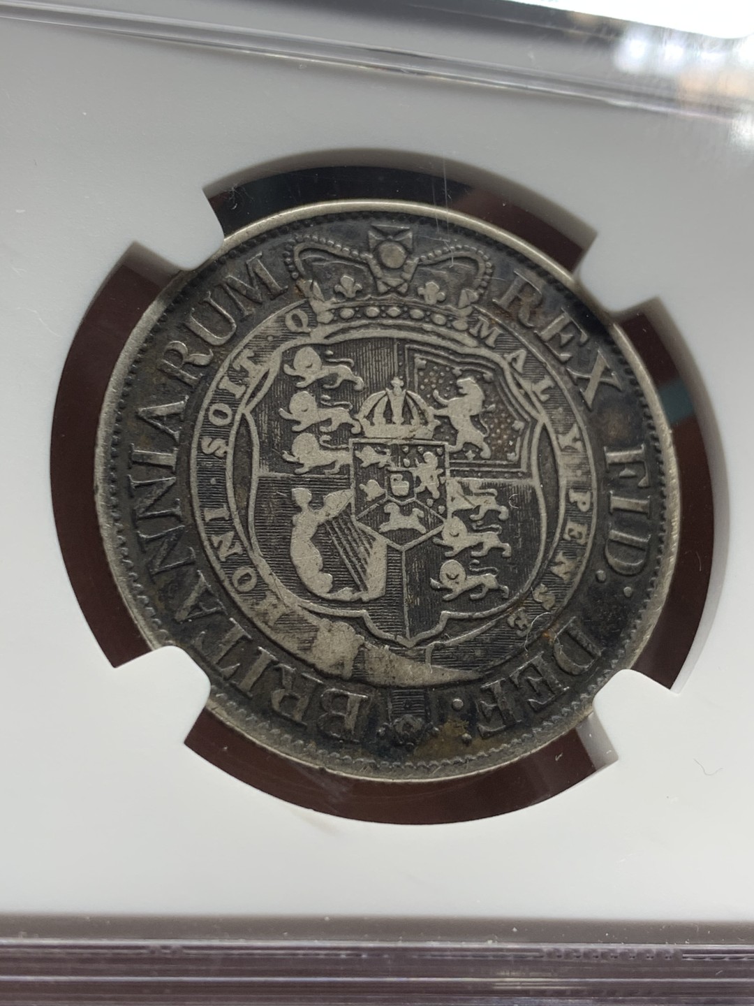 《竞宝斋》第53场（献给最美的劳动者，祝五一快乐！）-本周日，周一2场连拍（全场不限金额包邮） NGC 评级 英国 1817年 乔三小头版 半克朗银币 原味深包浆 磨损小状态佳