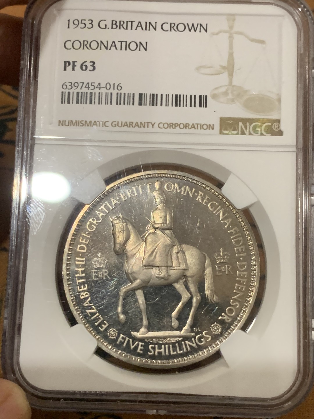 《竞宝斋》第53场（献给最美的劳动者，祝五一快乐！）-本周日，周一2场连拍（全场不限金额包邮） NGC PF63 英国1953年伊丽莎白二世女王加冕纪念1克朗（5先令）精制镍币